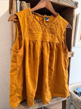 Old Navy Mustard Yellow Embroidered Cotton Tank Top